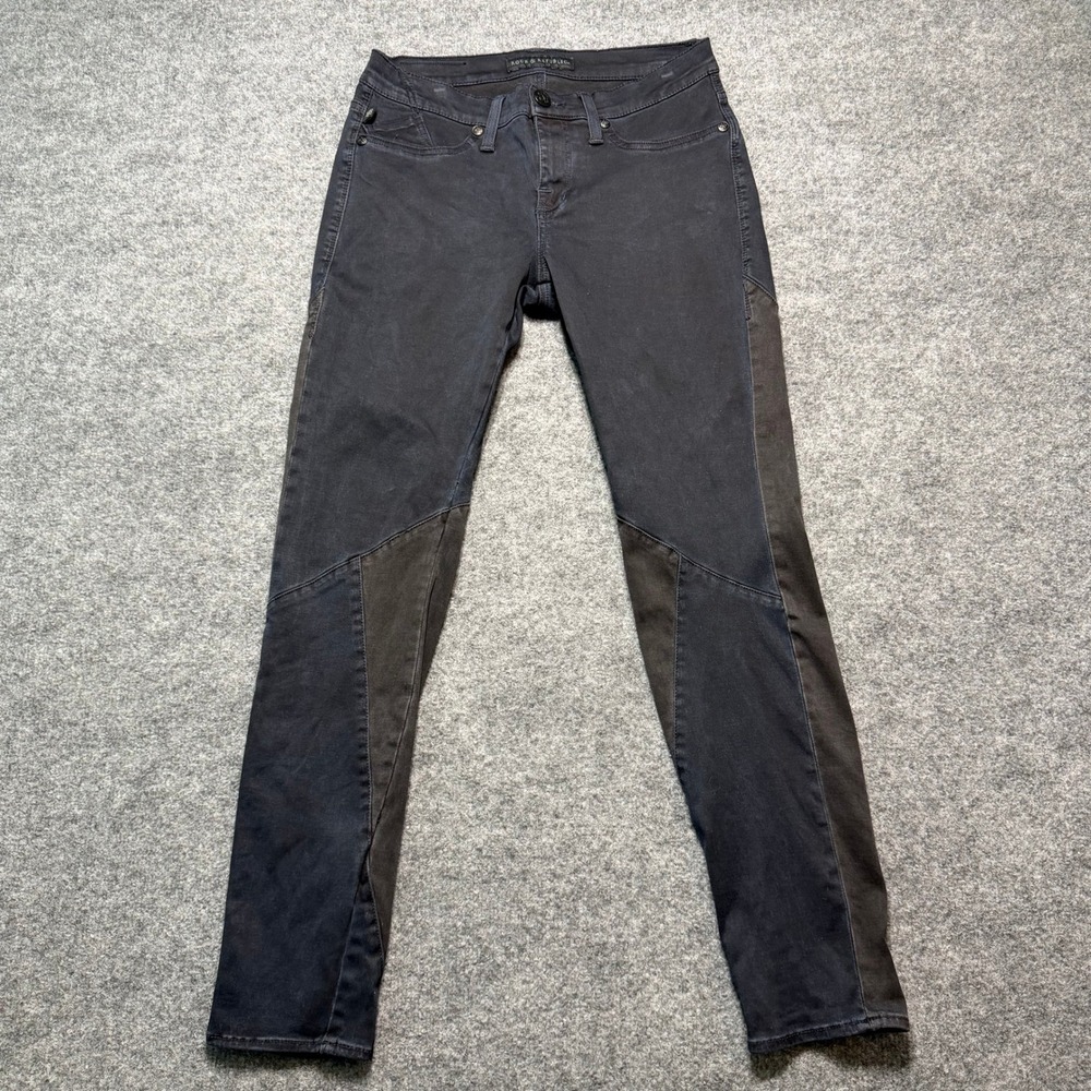 ROCK‎ AND REPUBLIC Kylie Skinny Jeans Black Blue Colorblock Moto Denim Pants 10M